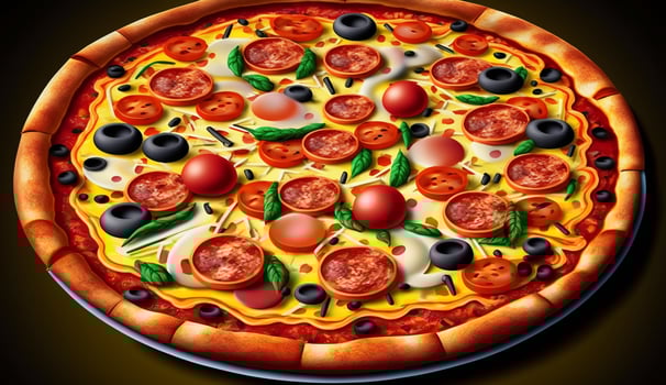 Gourmet pizza meal baked with fresh ingredients , photo