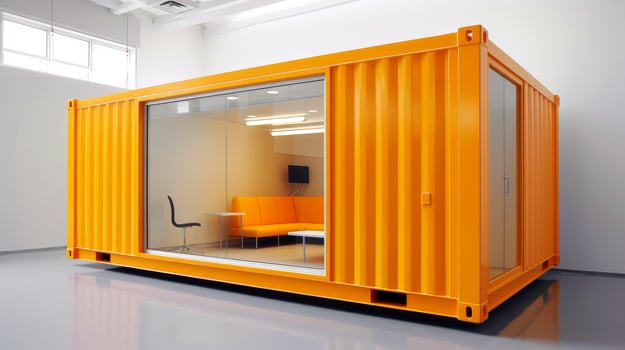 Mobile office buildings or container site office for construction site. Shipping container. Portable house and office cabins, illustration photo