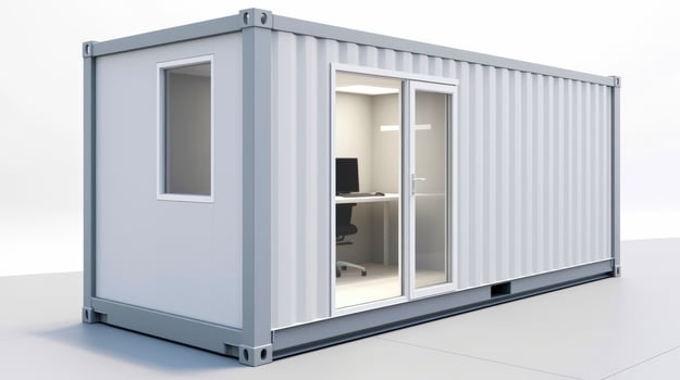 Mobile office buildings or container site office for construction site. Shipping container. Portable house and office cabins, illustration photo