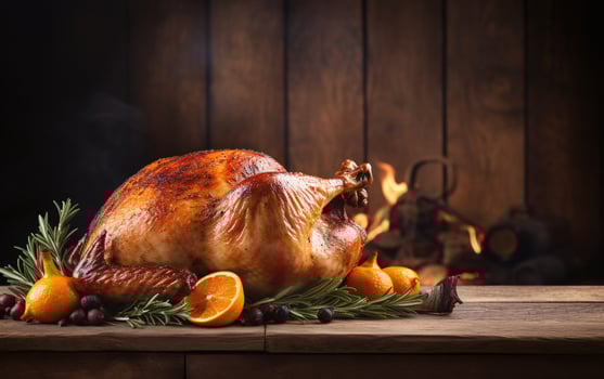 Roasted turkey with Christmas dinner vegetables on a plate. Perfect for Thanksgiving. photo