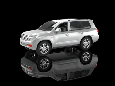 Silver SUV isolated on black background photo
