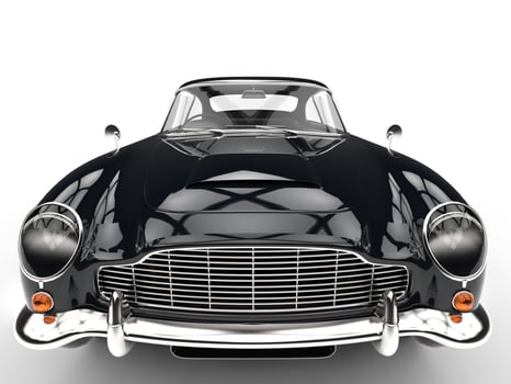 Black classic car - extreme front closeup photo
