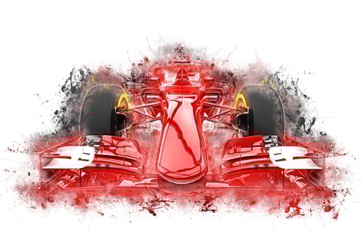 Red formula one car - grungy color splashes illustration photo