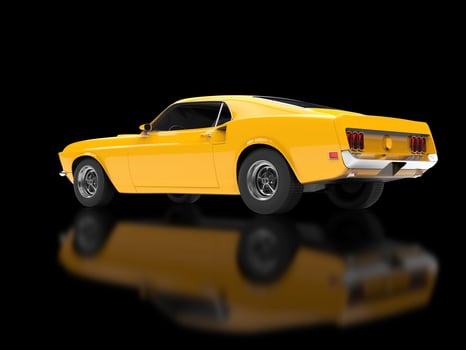 Great yellow muscle car on black reflective background photo