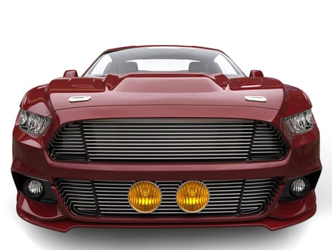 Metallic maroon muscle car - extreme closeup shot photo