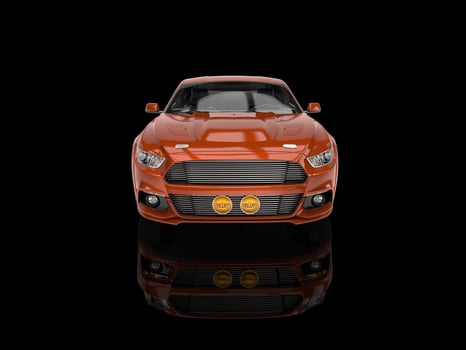 Metallic dark orange muscle car - black reflecting showroom photo