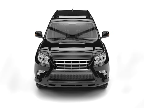 Jet black modern SUV - front top view photo