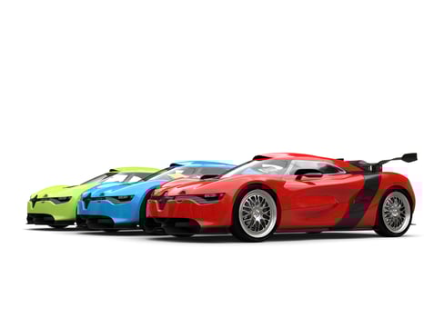 Concept sports cars in red, gree and blue colors - beauty shot photo