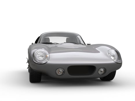 Amazing silver vintage race car - headlights closeup shot photo