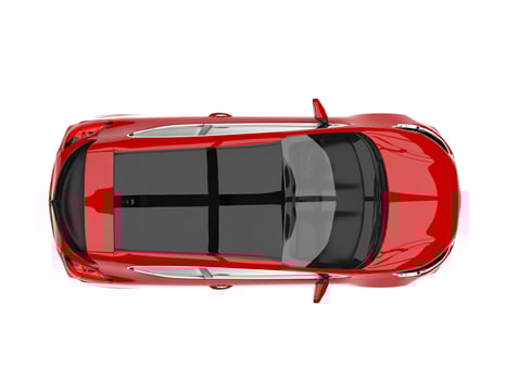 Fire red modern electric car - top down view photo