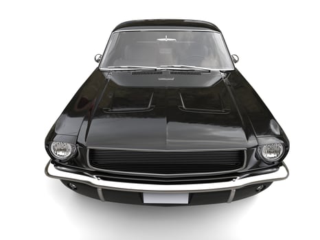 Shiny black American vintage car - beauty shot - top down front view photo