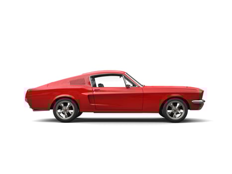 Scarlet red American vintage muscle car - side view photo
