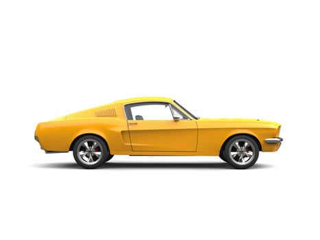 Shining yellow American vintage muscle car - side view photo