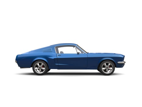 Metallic blue American vintage muscle car - side view photo