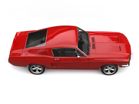 Crimson red American vintage muscle car - top down side view photo