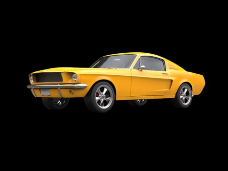 Sun yellow vintage American muscle car - front view closeup shot photo