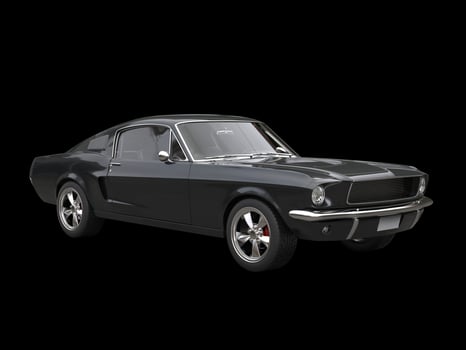 Grim black vintage American muscle car - on black background photo