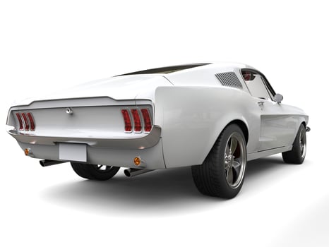 Clear white vintage American muscle car - rear view photo