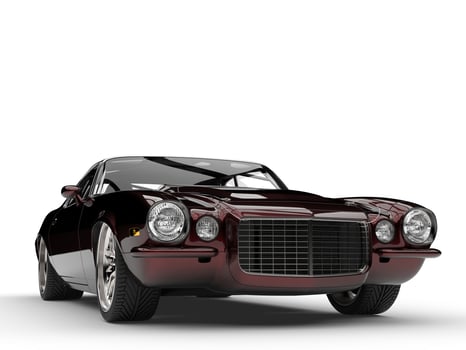 Metallic dark red beautiful vintage American classic car - closeup shot photo
