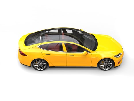 Summer sun yellow electric sports car - top down side view photo