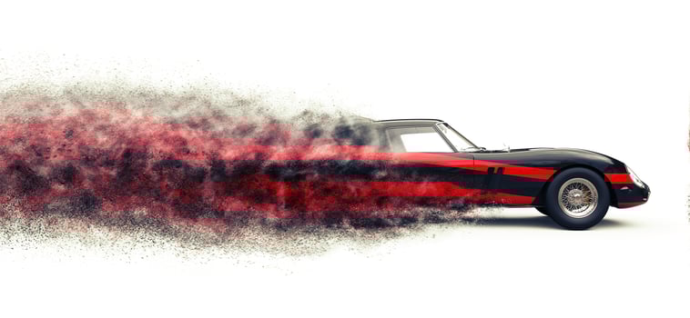 Vintage black sports car with red stripes - particle trail effect photo