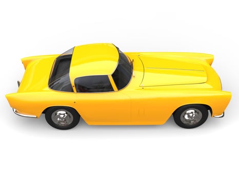 Sun yellow old vintage muscle concept car - top down view photo