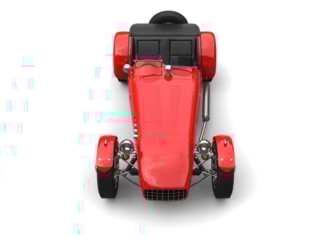 Bright red vintage open wheel sport racing car - top down view photo