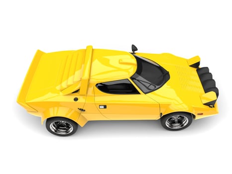Bright yellow vintage sports race car - top down view photo