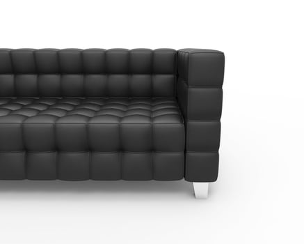 Black Leather Sofa on white background, front closeup. photo