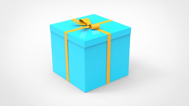 Neat blue gift box with pretty yellow bow - holiday present photo