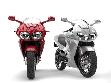 Cherry red and silver modern super sports bikes photo