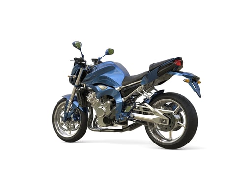 Awesome metallic blue modern motorcycle - tail view photo