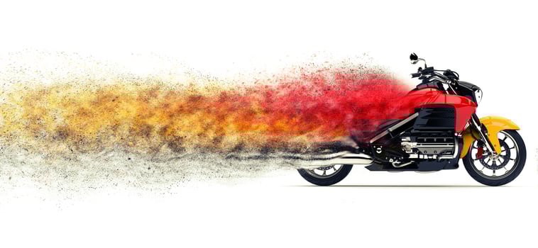 Red and yellow modern chopper bike - dust FX photo
