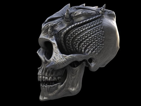 Horned demon heavy metal skull - side view photo