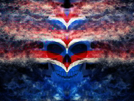 Red, shite and blue skull made out of dust photo