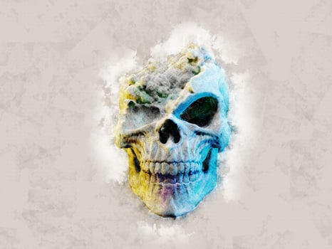 Smoke skull with missing cranium - oil painting effect - 3D Illustration photo
