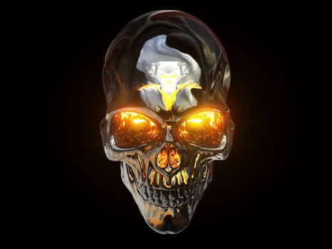 Heavy metal skull with orange glowing eyes photo