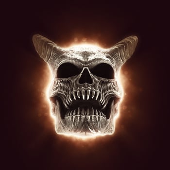 Demon skull in a red beam of light photo