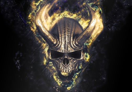 Demon skull in cosmic energy photo