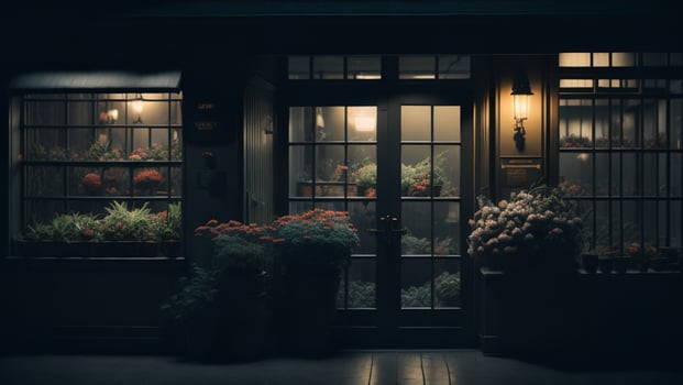 Low light source at night Nobody's flower store photo