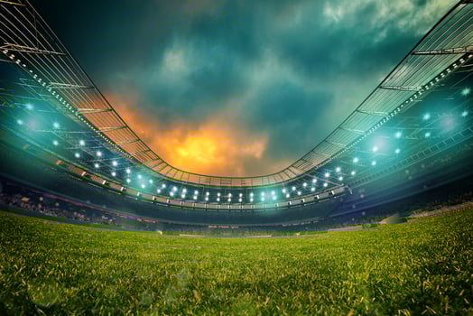 Football stadium with the stands full of fans waiting for the game. 3D Rendering photo