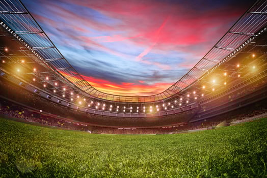 Football stadium with the stands full of fans waiting for the game. 3D Rendering photo