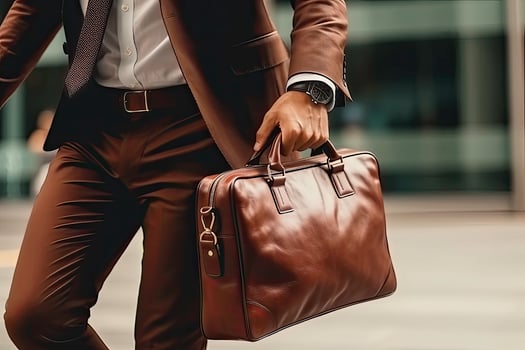 Businessman with briefcase walking outdoor photo