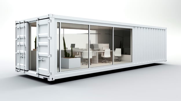 Mobile office buildings or container site office for construction site. Shipping container. Portable house and office cabins, illustration photo