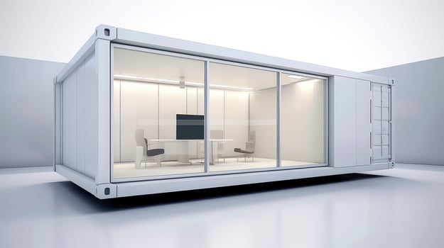 Mobile office buildings or container site office for construction site. Shipping container. Portable house and office cabins, illustration photo
