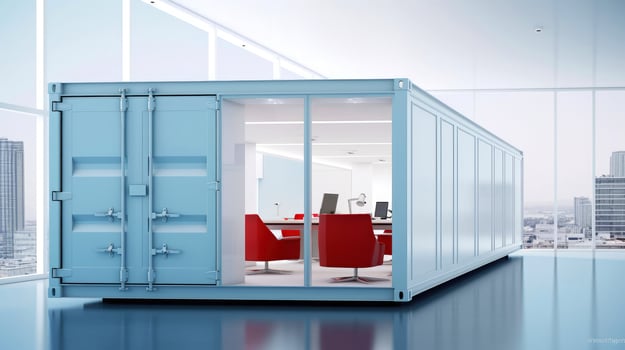 Mobile office buildings or container site office for construction site. Shipping container. Portable house and office cabins, illustration photo