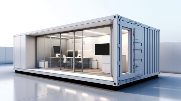 Mobile office buildings or container site office for construction site. Shipping container. Portable house and office cabins, illustration photo