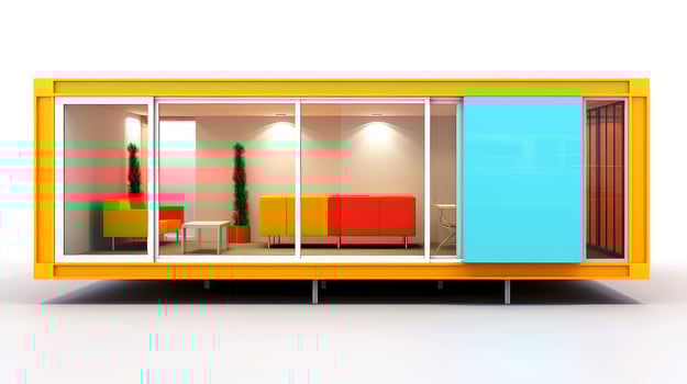 Mobile office buildings or container site office for construction site. Shipping container. Portable house and office cabins, illustration photo