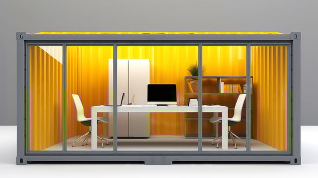 Mobile office buildings or container site office for construction site. Shipping container. Portable house and office cabins, illustration photo