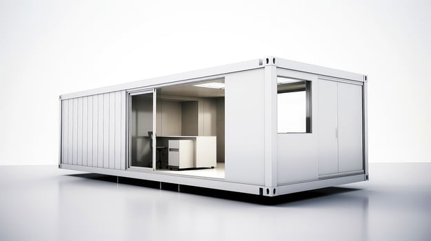 Mobile office buildings or container site office for construction site. Shipping container. Portable house and office cabins, illustration photo